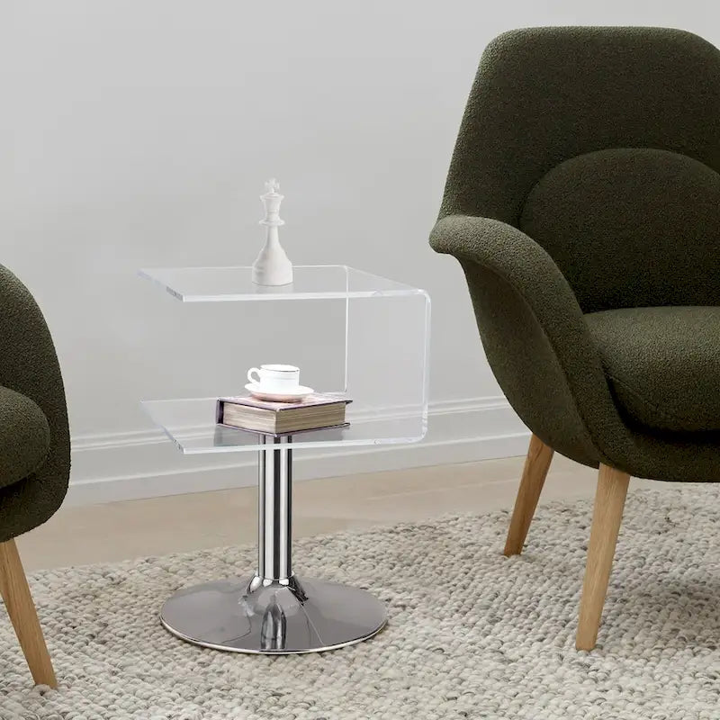 Table d’appoint moderne transparente en acrylique, table de bout en forme de C - 23.6H x 15.8W x 15.8L