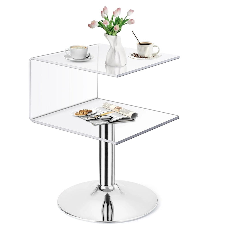 Table d’appoint moderne transparente en acrylique, table de bout en forme de C - 23.6H x 15.8W x 15.8L