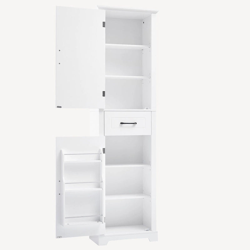 Armoire de rangement de salle de bains autoportante haute, avec 2 portes et 1 tiroir