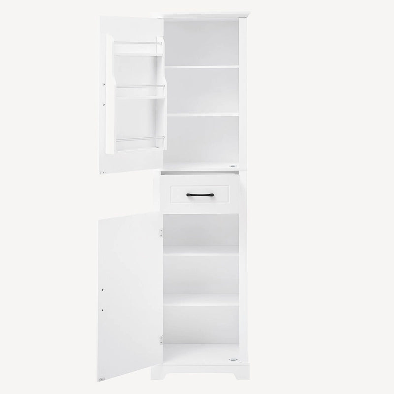 Armoire de rangement de salle de bains autoportante haute, avec 2 portes et 1 tiroir