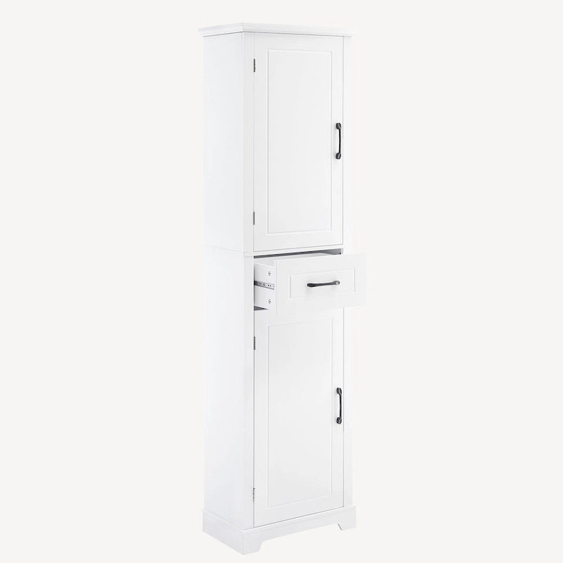 Armoire de rangement de salle de bains autoportante haute, avec 2 portes et 1 tiroir