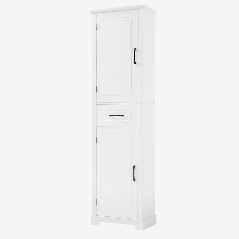 Armoire de rangement de salle de bains autoportante haute, avec 2 portes et 1 tiroir