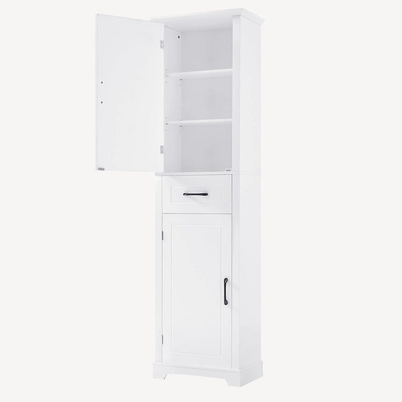 Armoire de rangement de salle de bains autoportante haute, avec 2 portes et 1 tiroir