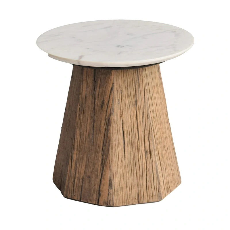 Round Marble Top Coffee Table - 19.5 - Brown and White