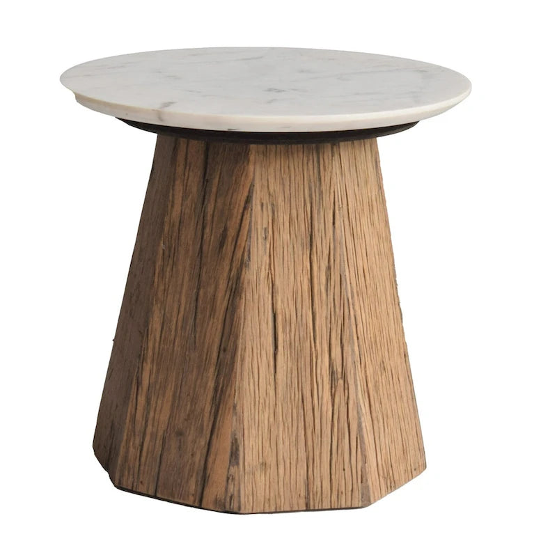 Table basse ronde à plateau en marbre - 19.5 - marron et blanc