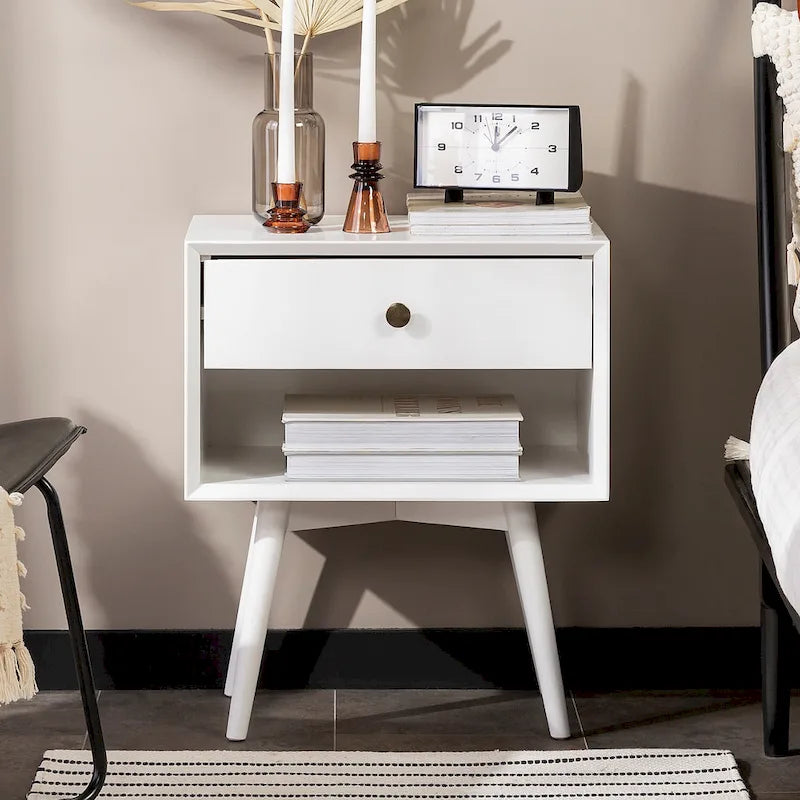 Mid-Century Solid Wood 1-Drawer, 1 Shelf Nightstand