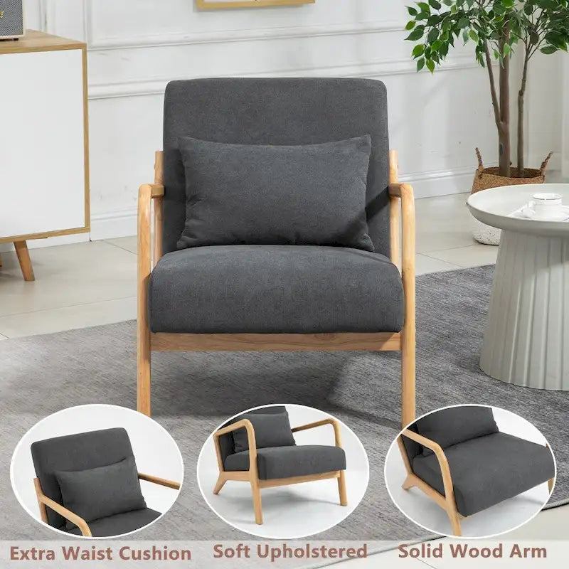 Fauteuil d'appoint rembourré en velours de style mi-siècle avec coussin lombaire