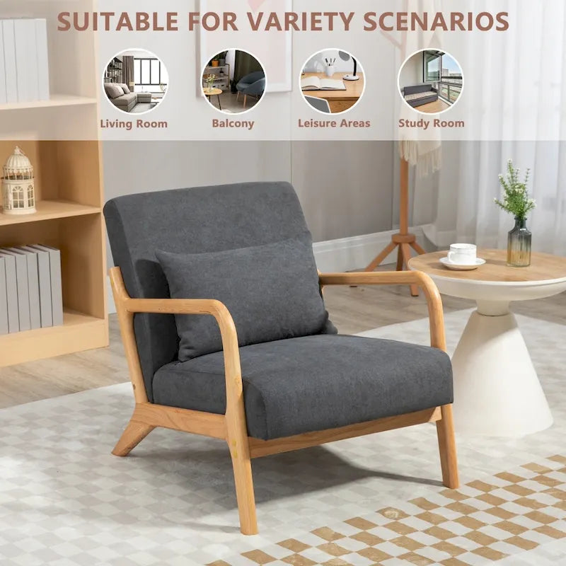 Fauteuil d'appoint rembourré en velours de style mi-siècle avec coussin lombaire