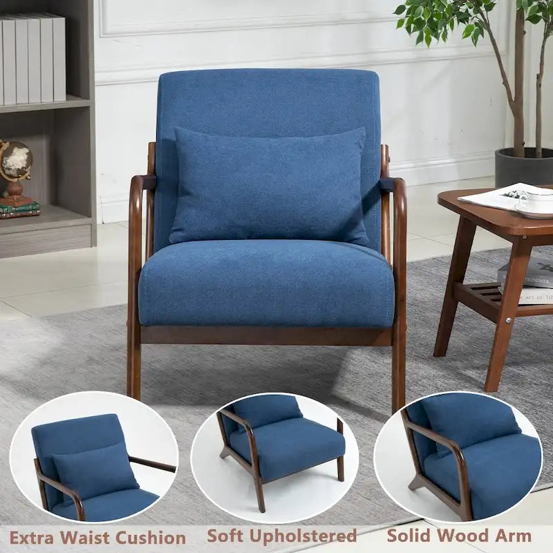 Fauteuil d'appoint rembourré en velours de style mi-siècle avec coussin lombaire