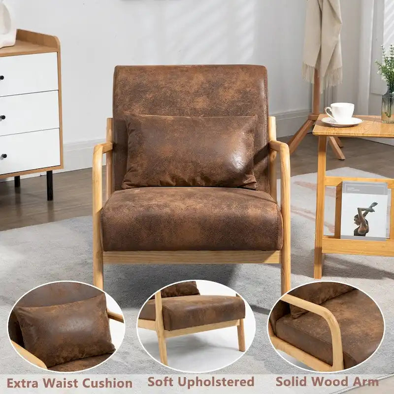 Fauteuil d'appoint rembourré en velours de style mi-siècle avec coussin lombaire