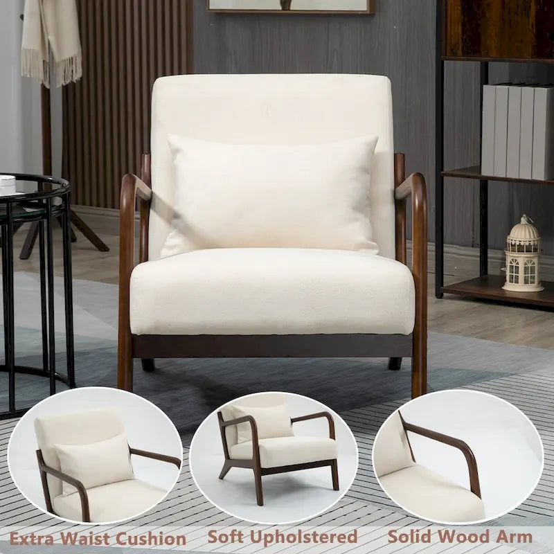 Fauteuil d'appoint rembourré en velours de style mi-siècle avec coussin lombaire