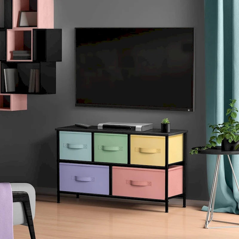 Commode avec 5 tiroirs, meuble de rangement pour la maison et la chambre