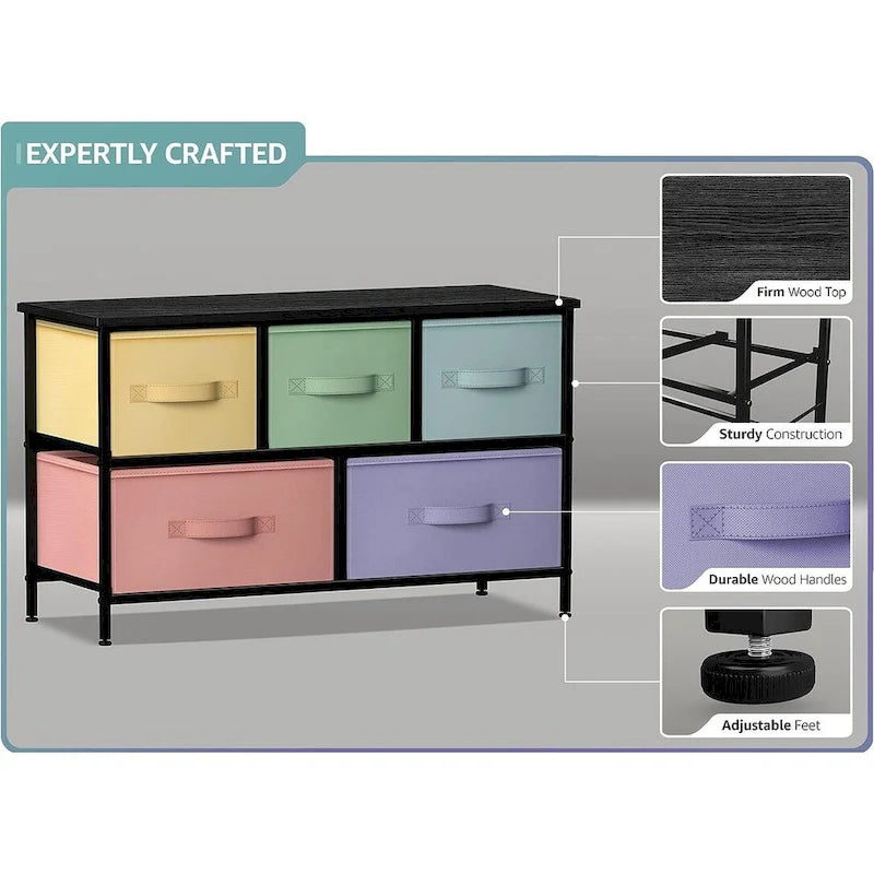 Commode avec 5 tiroirs, meuble de rangement pour la maison et la chambre