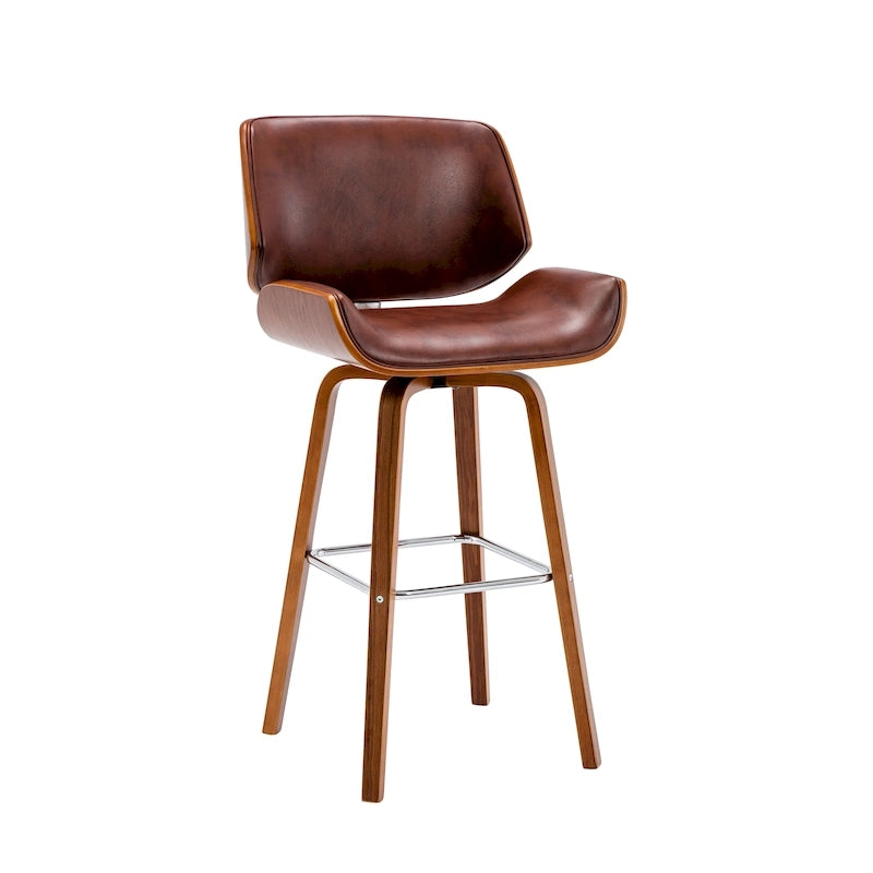 Tabouret de comptoir pivotant, similicuir PU, pieds en bois avec repose-pieds