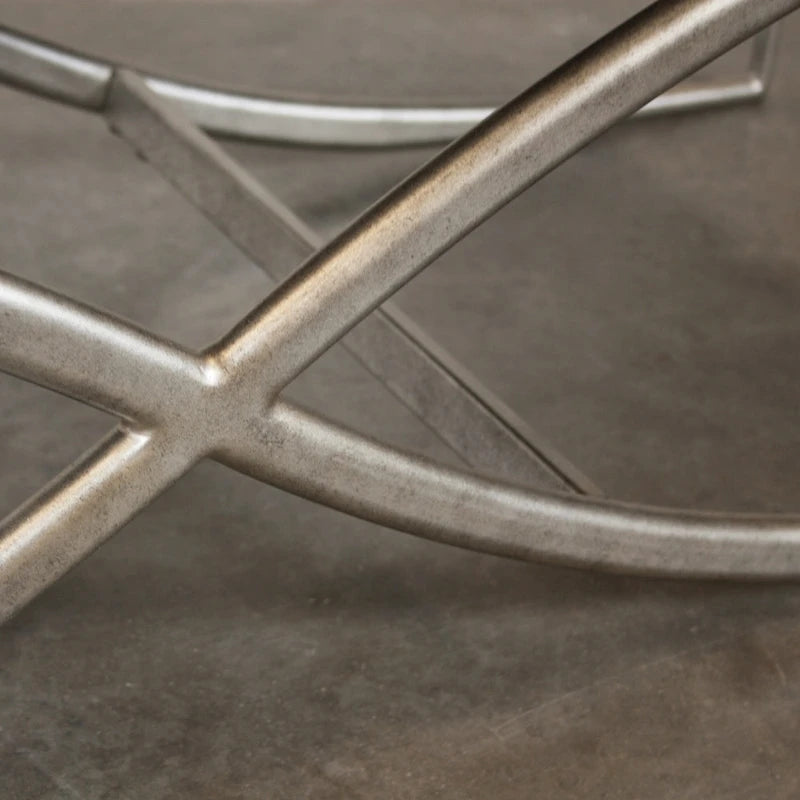 Banc rembourré avec structure en métal, champagne