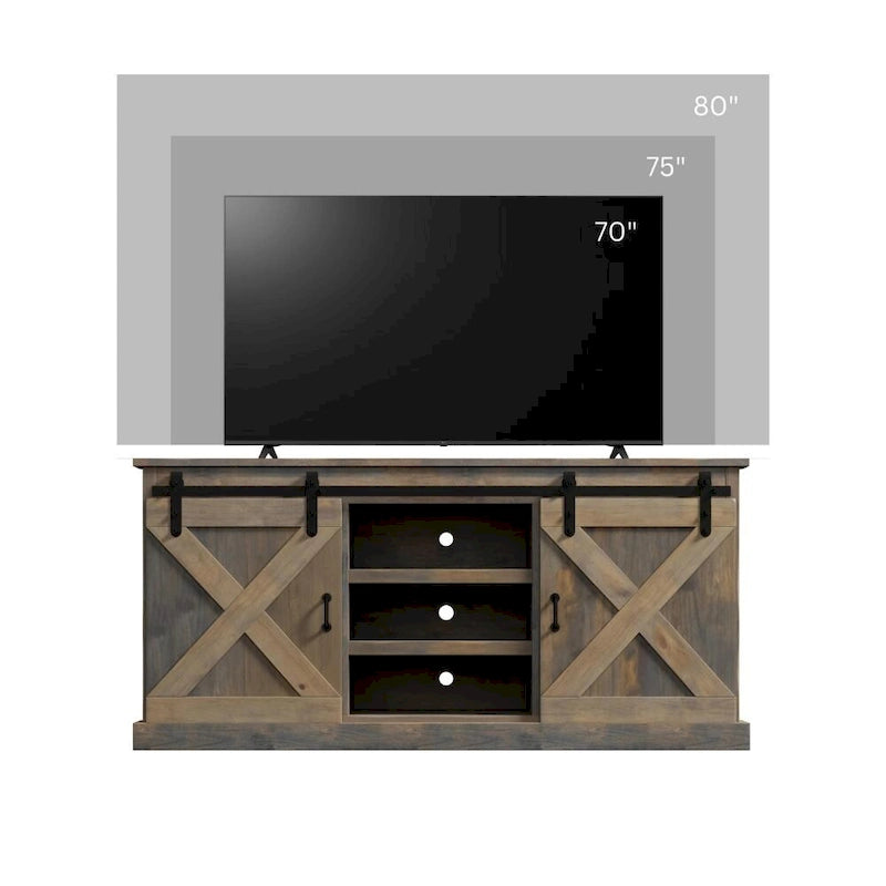 Farmhouse 66 inch Corner TV Stand for TVs up to 80 inches, No Assembly Required, Barnwood Finish