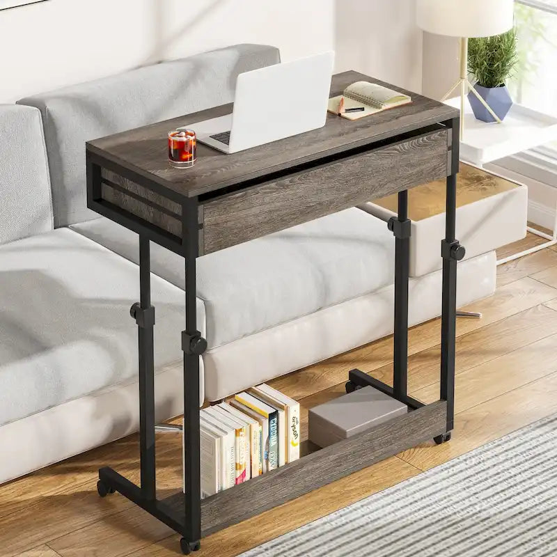 Table d’appoint réglable, bureau portable avec tiroirs et roulettes pour bureau à domicile