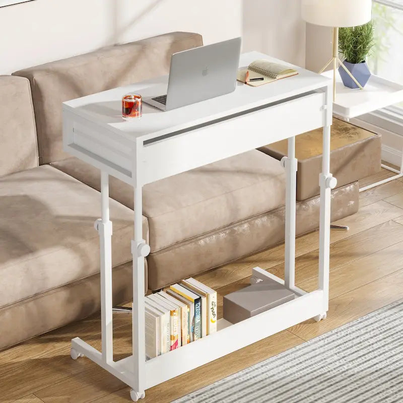 Table d’appoint réglable, bureau portable avec tiroirs et roulettes pour bureau à domicile
