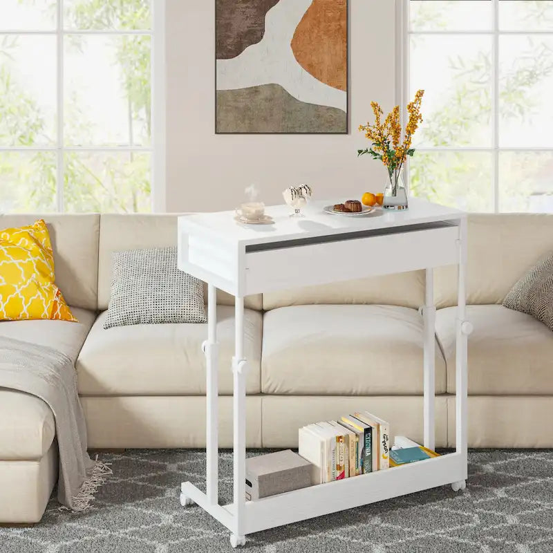 Table d’appoint réglable, bureau portable avec tiroirs et roulettes pour bureau à domicile