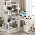 Bureau d'ordinateur rotatif en L avec bibliothèque