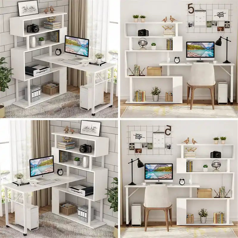 Bureau d'ordinateur rotatif en L avec bibliothèque