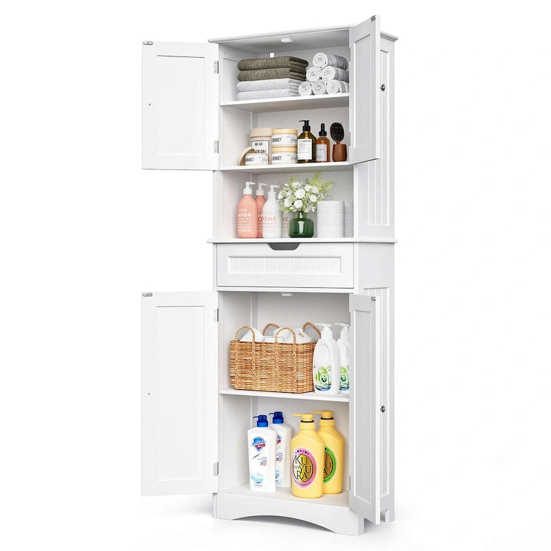 Armoire blanche de rangement alimentaire de cuisine autoportante de 66.5 pouces de hauteur, avec tiroirs coulissants en métal et tongs