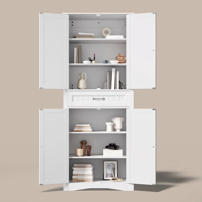 Armoire blanche de rangement alimentaire de cuisine autoportante de 66.5 pouces de hauteur, avec tiroirs coulissants en métal et tongs