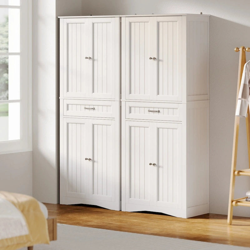 Armoire blanche de rangement alimentaire de cuisine autoportante de 66.5 pouces de hauteur, avec tiroirs coulissants en métal et tongs