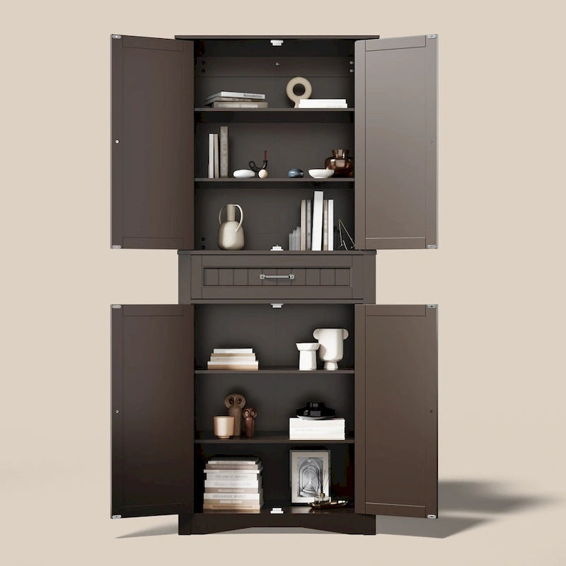Armoire blanche de rangement alimentaire de cuisine autoportante de 66.5 pouces de hauteur, avec tiroirs coulissants en métal et tongs