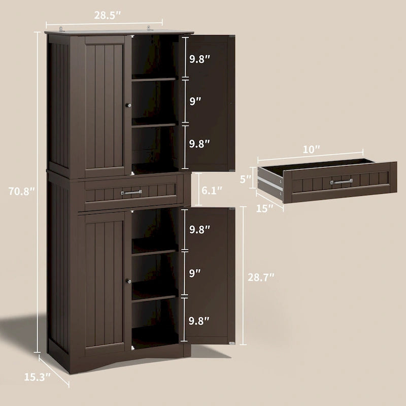 Armoire blanche de rangement alimentaire de cuisine autoportante de 66.5 pouces de hauteur, avec tiroirs coulissants en métal et tongs