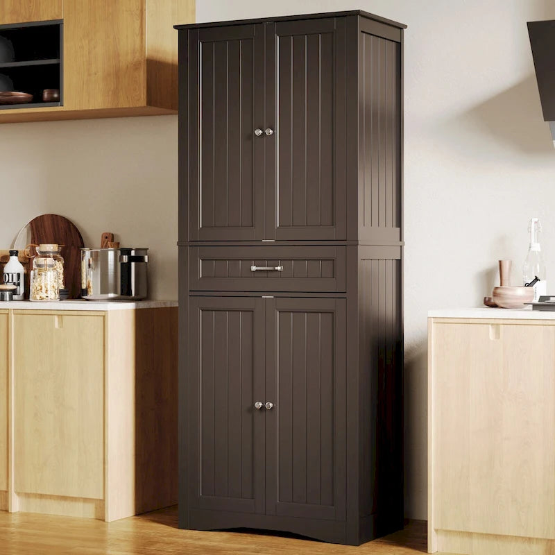 Armoire blanche de rangement alimentaire de cuisine autoportante de 66.5 pouces de hauteur, avec tiroirs coulissants en métal et tongs