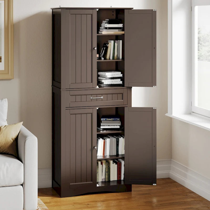 Armoire blanche de rangement alimentaire de cuisine autoportante de 66.5 pouces de hauteur, avec tiroirs coulissants en métal et tongs