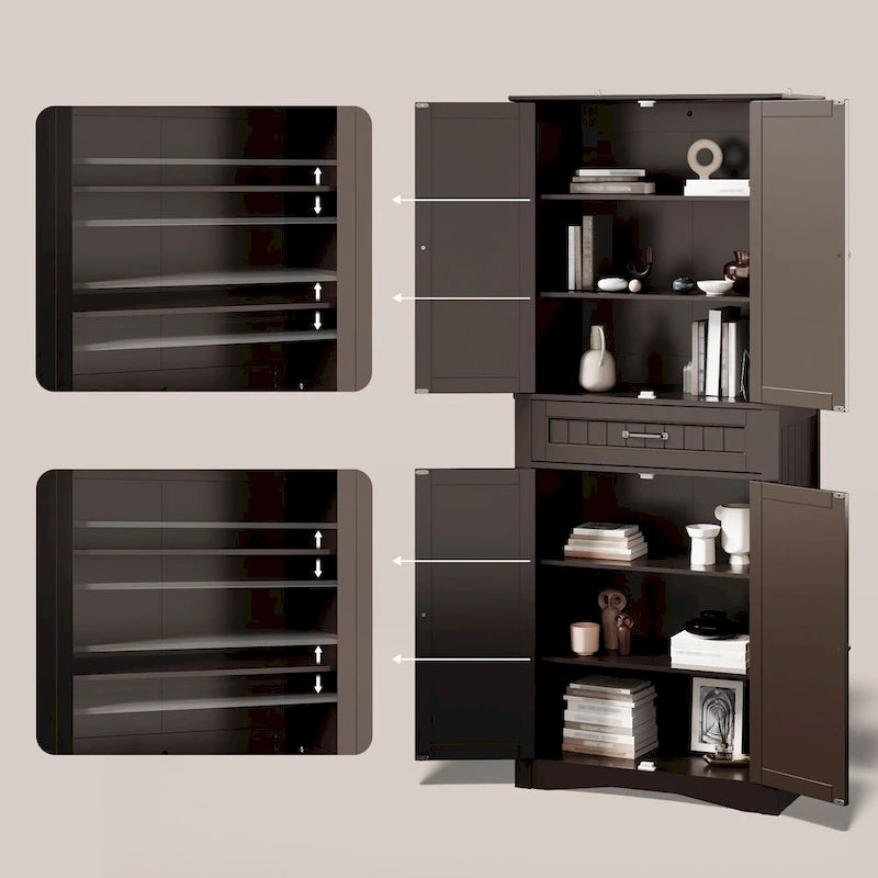 Armoire blanche de rangement alimentaire de cuisine autoportante de 66.5 pouces de hauteur, avec tiroirs coulissants en métal et tongs