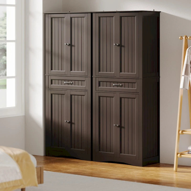 Armoire blanche de rangement alimentaire de cuisine autoportante de 66.5 pouces de hauteur, avec tiroirs coulissants en métal et tongs