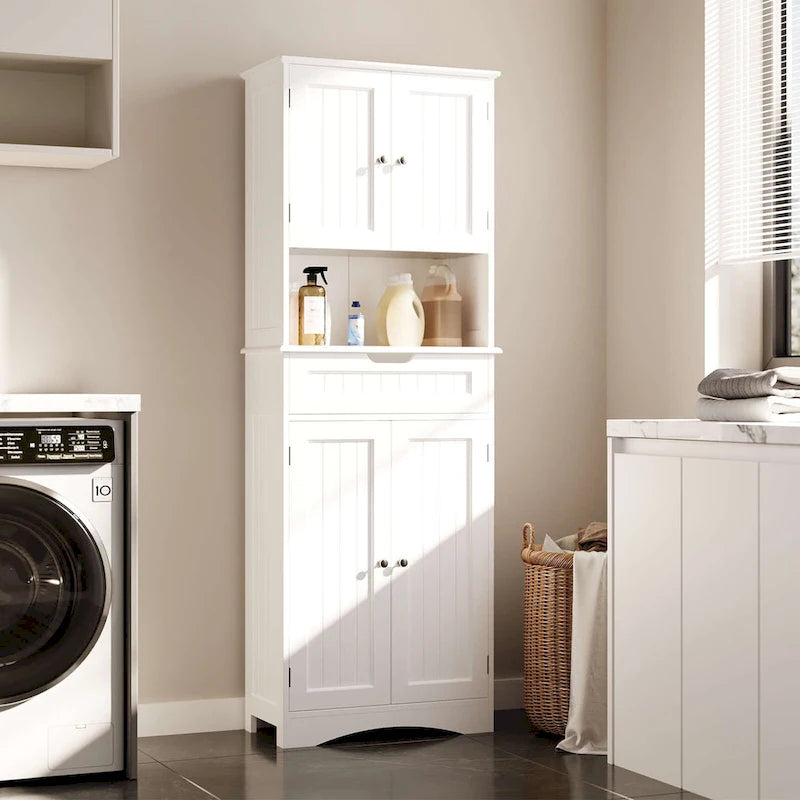 Armoire blanche de rangement alimentaire de cuisine autoportante de 66.5 pouces de hauteur, avec tiroirs coulissants en métal et tongs