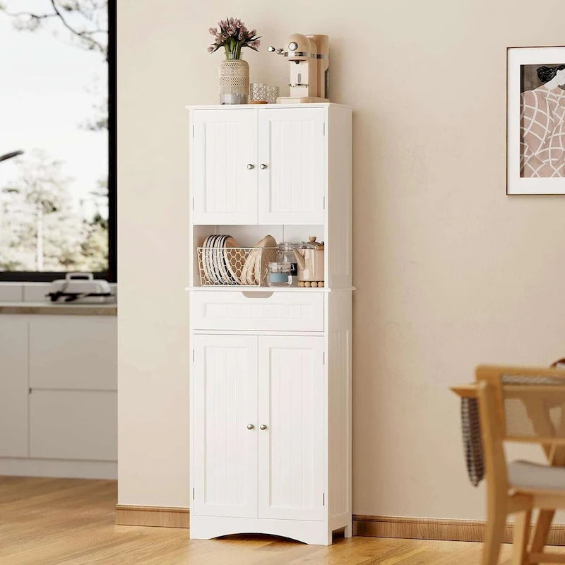 Armoire blanche de rangement alimentaire de cuisine autoportante de 66.5 pouces de hauteur, avec tiroirs coulissants en métal et tongs