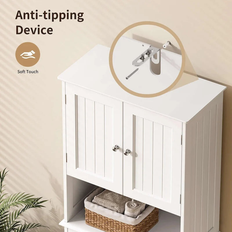 Armoire blanche de rangement alimentaire de cuisine autoportante de 66.5 pouces de hauteur, avec tiroirs coulissants en métal et tongs