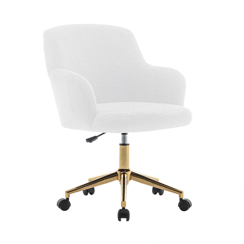Swivel Office Chair, Teddy Fabric, Gold Chrome Legs