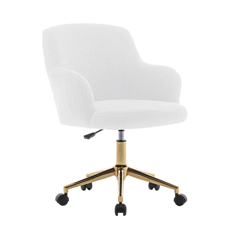 Swivel Office Chair, Teddy Fabric, Gold Chrome Legs