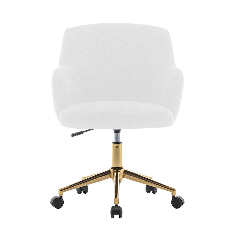 Fauteuil de bureau pivotant, tissu pelucheux, pieds chromés dorés