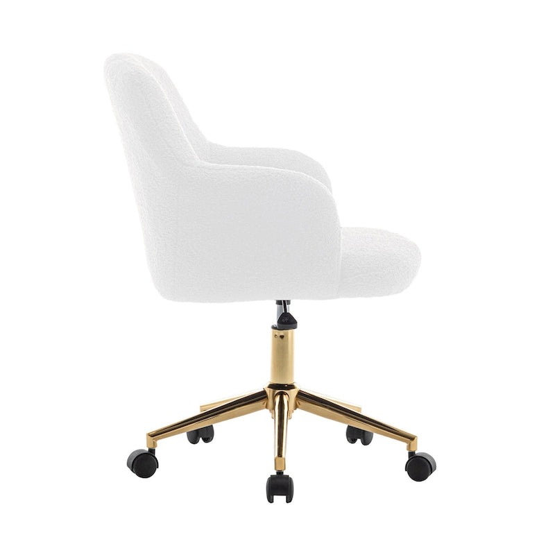 Swivel Office Chair, Teddy Fabric, Gold Chrome Legs
