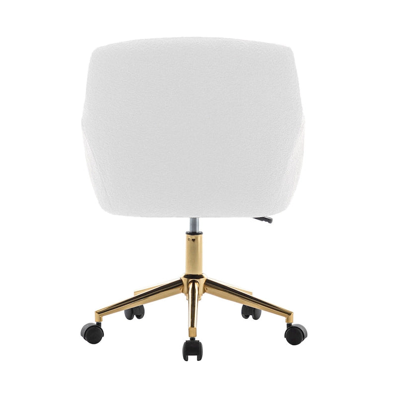 Fauteuil de bureau pivotant, tissu pelucheux, pieds chromés dorés