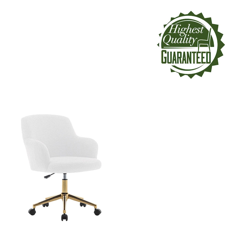 Fauteuil de bureau pivotant, tissu pelucheux, pieds chromés dorés
