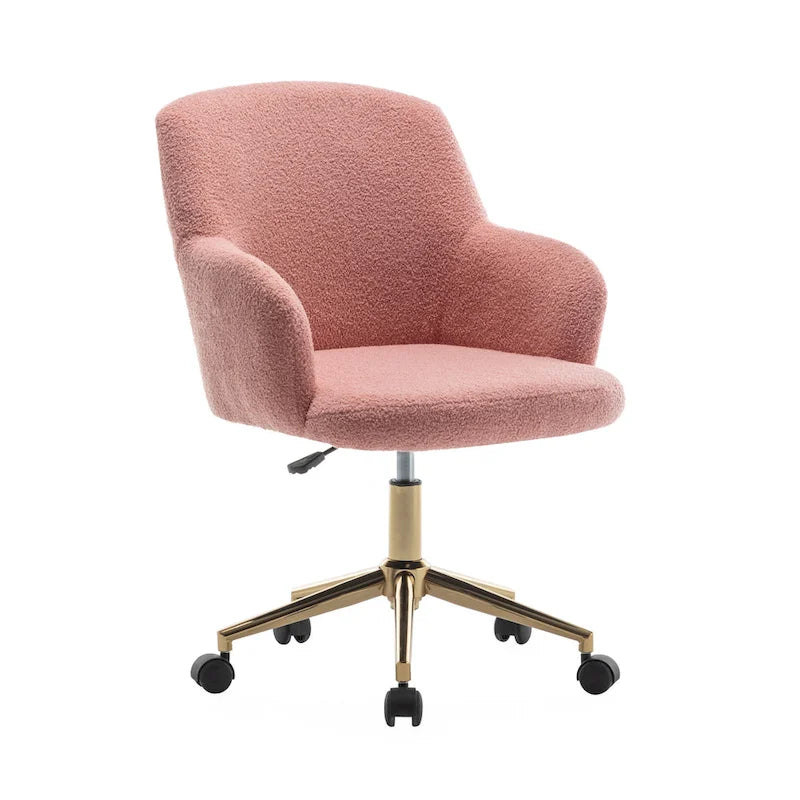 Fauteuil de bureau pivotant, tissu pelucheux, pieds chromés dorés