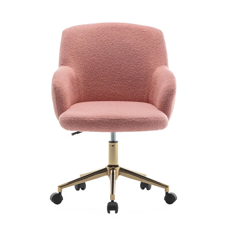 Fauteuil de bureau pivotant, tissu pelucheux, pieds chromés dorés