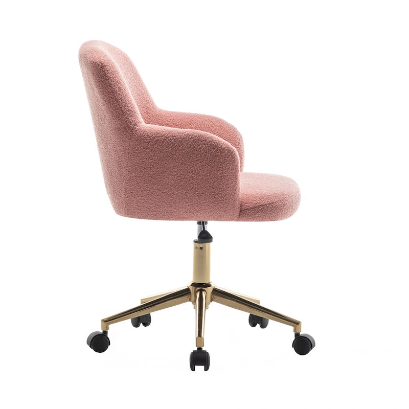 Fauteuil de bureau pivotant, tissu pelucheux, pieds chromés dorés