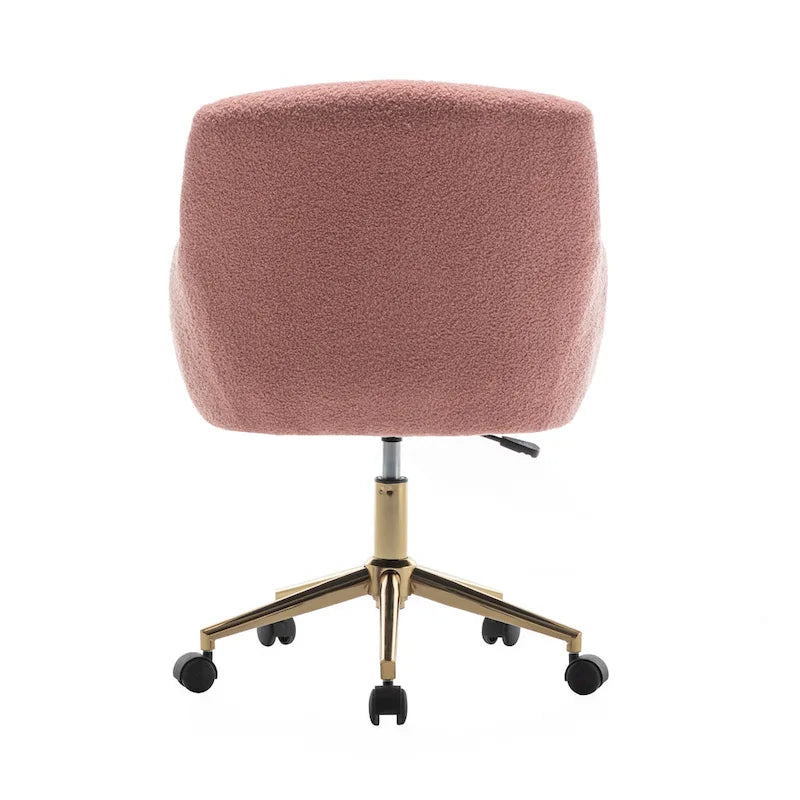 Fauteuil de bureau pivotant, tissu pelucheux, pieds chromés dorés