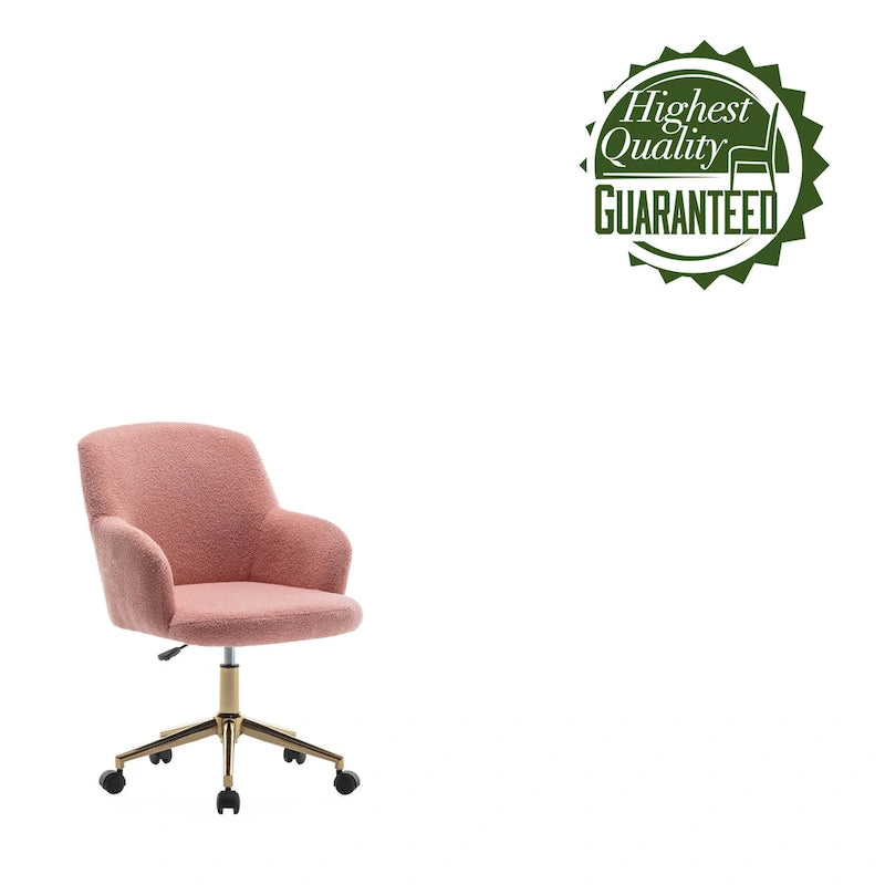 Fauteuil de bureau pivotant, tissu pelucheux, pieds chromés dorés