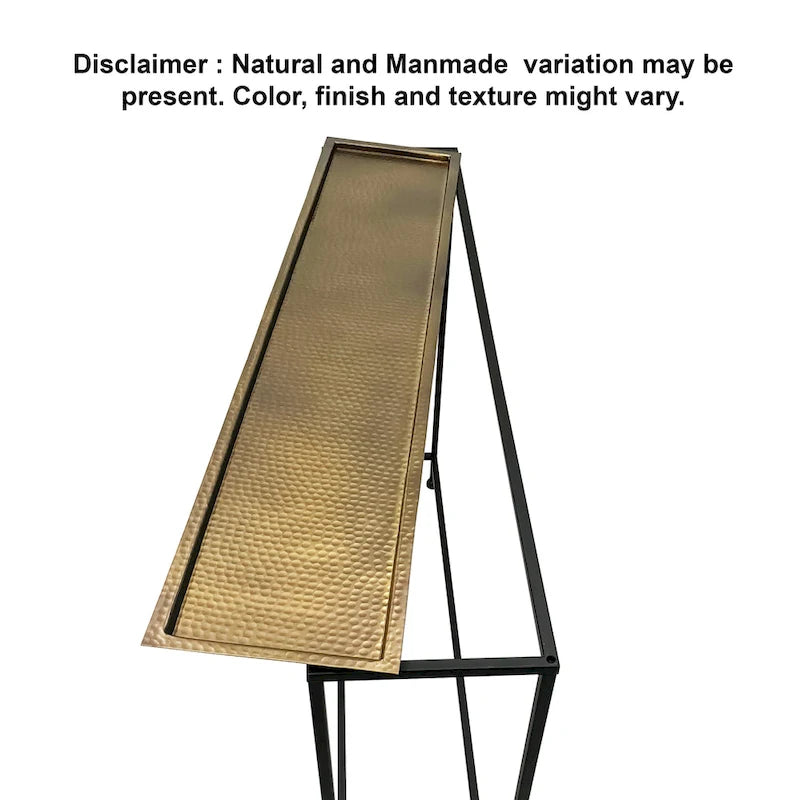 Console de 48 pouces, plateau en bronze antique martelé artisanalement, structure industrielle en fer noir