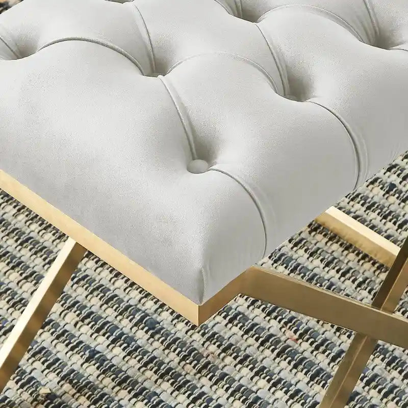 Banc individuel contemporain ivoire et or 22 avec capitonnage à boutons